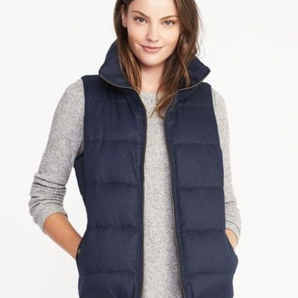 OLD NAVY Frost Free Puffer Vest Blue Size Small Women's Fleece Lined Jacket - Picture 1 of 5